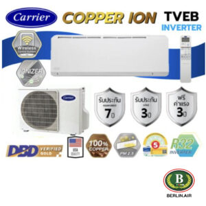แอร์ Carrier ติดผนังอินเวอร์เตอร์ (WIFI INVERTER Wall Type) PM-2.5 เบอร์ 5 น้ำยา R32 รุ่น COPPER ION TVEB ขนาด 9,200BTU-24,000BTU