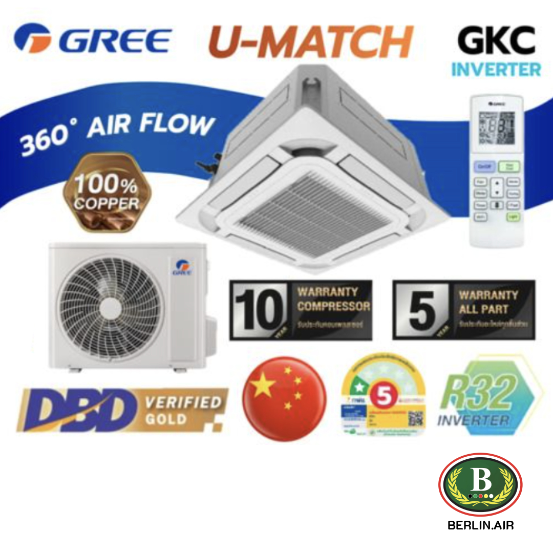 แอร์ Gree สี่ทิศทางอินเวอร์เตอร์ (INVERTER Cassette Type) เบอร์ 5 น้ำยา R32 รุ่น U Match GKC ขนาด 19,300BTU-54,000BTU