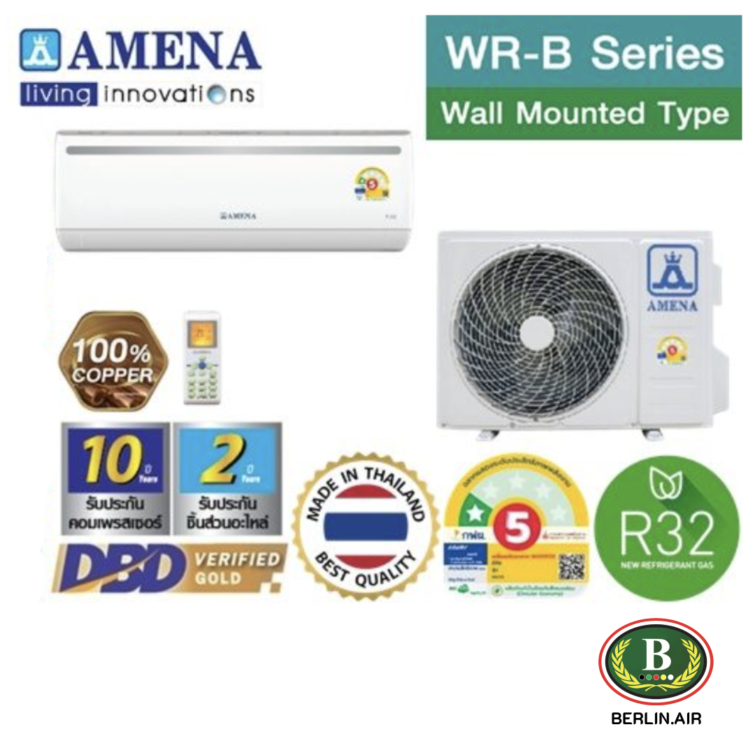 แอร์ Amena ติดผนัง (Wall Type) เบอร์ 5 น้ำยา R32 รุ่น WR-B ขนาด 9,500BTU-25,000BTU